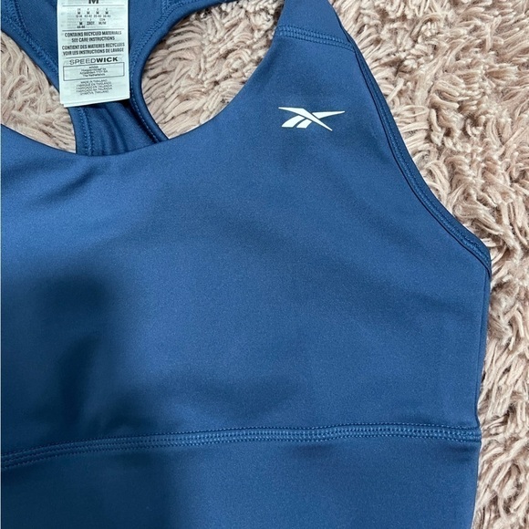 Reebok Women Running Essentials Blue Sports Bra Unpadded Cup NEW - Picture 2 of 5
